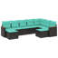 Ensemble de canapé de patio 9 pièces avec coussins en polyester noir Latitude Run®-1510061414-1510061412