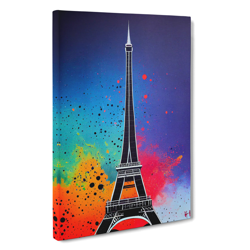 Eiffel Tower Paint Splash No.2 - Wrapped Canvas Painting, 50cm H x 35cm W x 3cm D