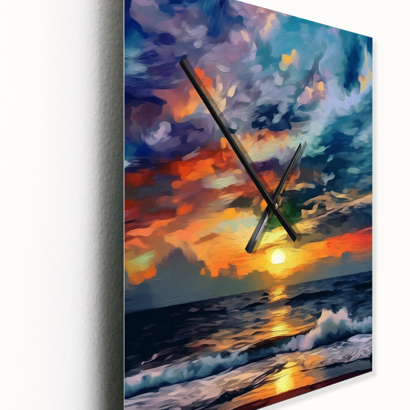 Majestic Sunset Wild Waves Breaking At Shore - Horloges murales Coastal Waves, Petit