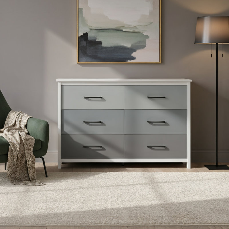 Allysyn 6 Drawer Dresser, White/Grey