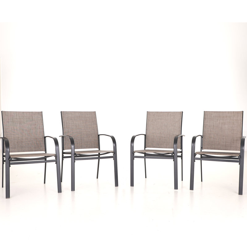 Powder-coated Steel Outdoor Dining Armchair, Tan