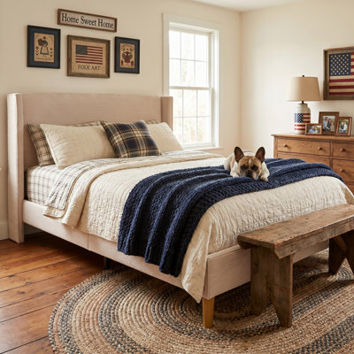 Luxury Modern Wingback Corduroy Upholstered Bed