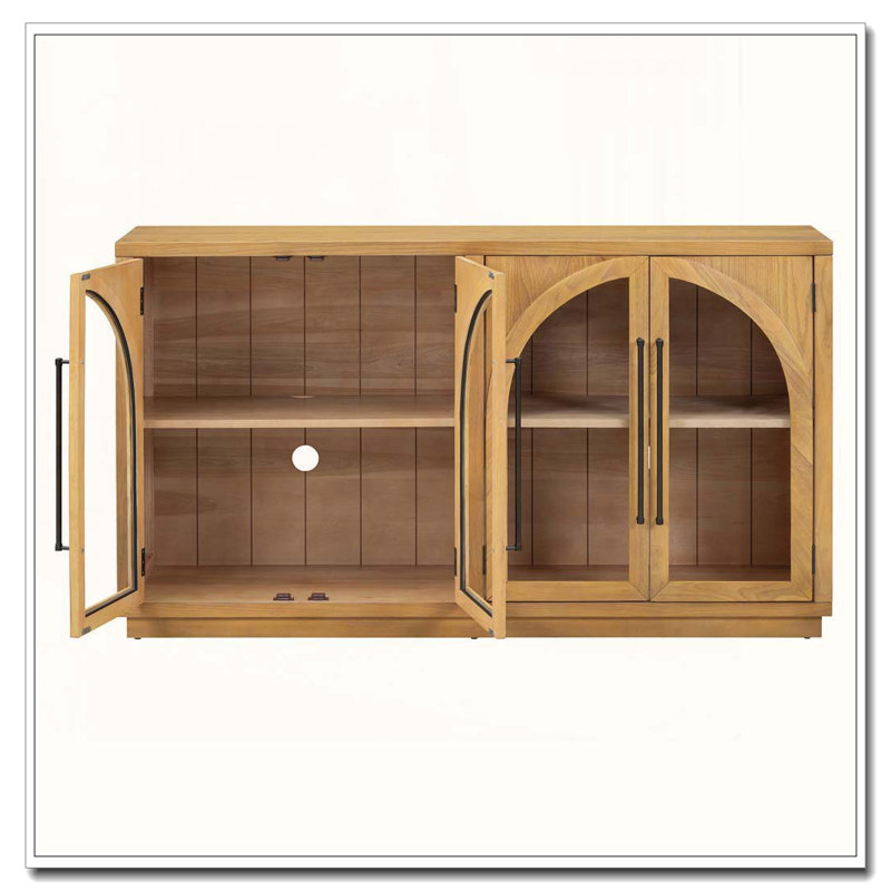 Retro Arched Glass Door Sideboard with Adjustable Shelves
