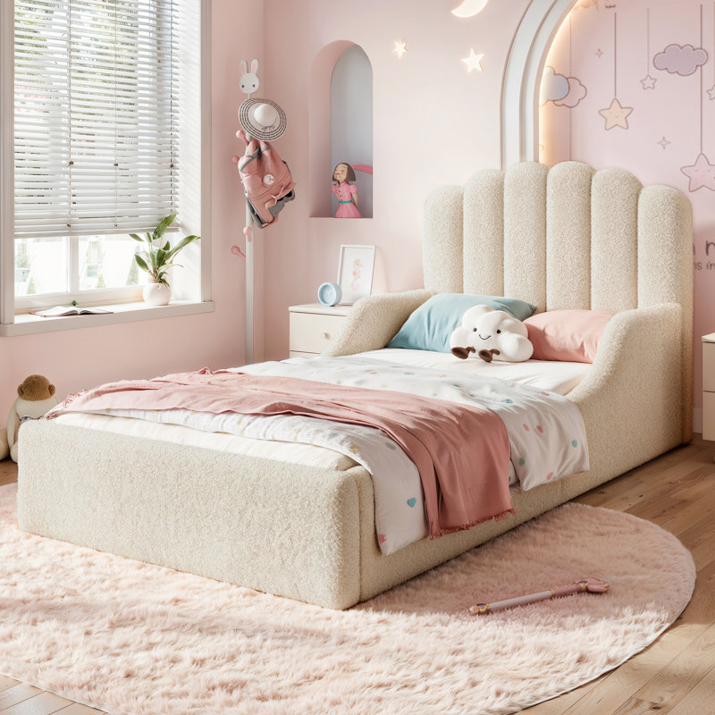 Lit de sol rembourré en tissu Teddy, Lit simple, Beige