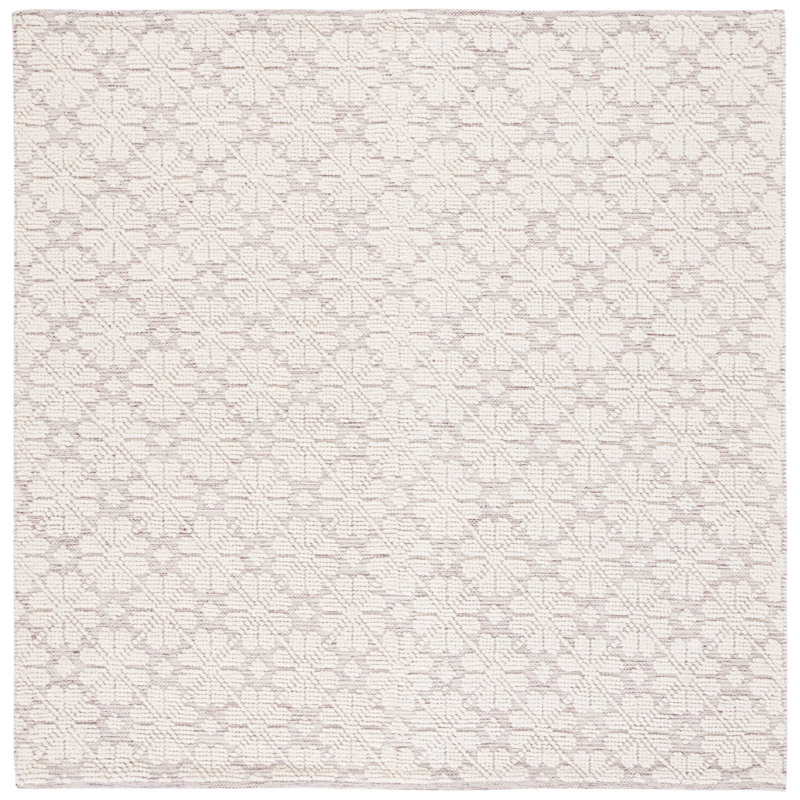 Tapis ivoire / rouge en laine tissé à la main Sharene, Carré 6 pi