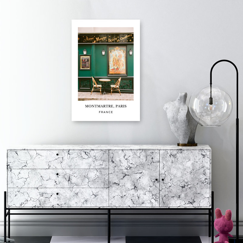 Montmartre Paris France Travel Poster Classic Romantic Vintage City Architecture Wall Art Print 1 Piece Wrapped Canvas Wall Art