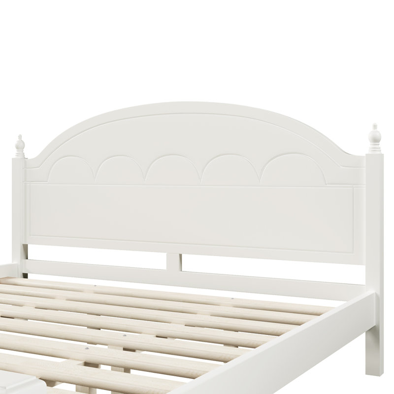 Tête de lit arquée et cadre de lit en bois de conception classique, White, King