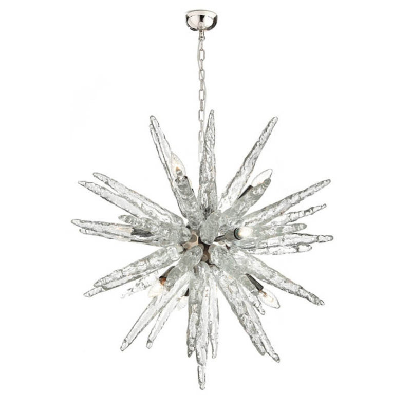 Lustre spoutnik Murano Ice, H 22 po x l 22 po x P 22 po, Fumée lisse, Or antique