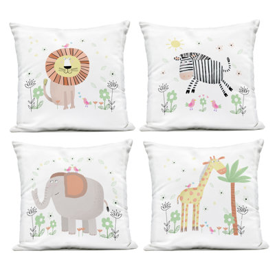 Baby Jungle Animals & Flowers 4 Piece Outdoor Printed Pillow Set, design by Carla Daly