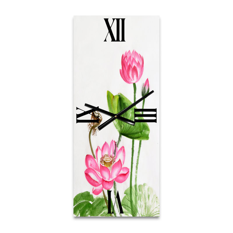 Vintage lotus roses dans l'étang III - horloge murale traditionnelle, Grand