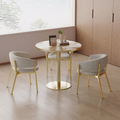 31.5 Inches Round Modern Patio Dining Table, Bistro Tulip Table With Faux Marble Top, Sturdy Metal Frame
