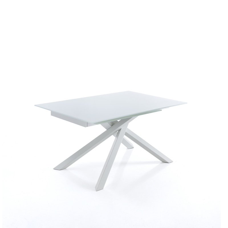 Dalessandro Glass Top Metal Base Dining Table, White