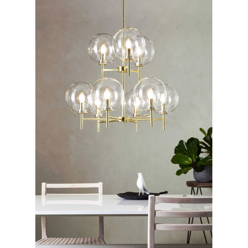 Celine 9 - Light Shaded Chandelier, Brass/Clear