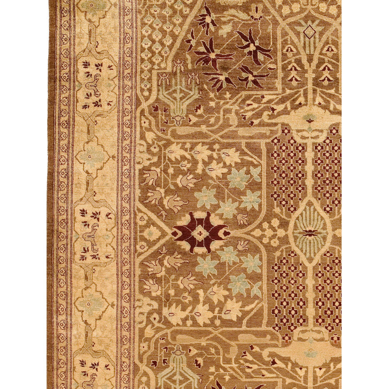 Tapis oriental rectangulaire en laine noué à la main brun / ivoire, Rectangle 3 pi x 5 pi