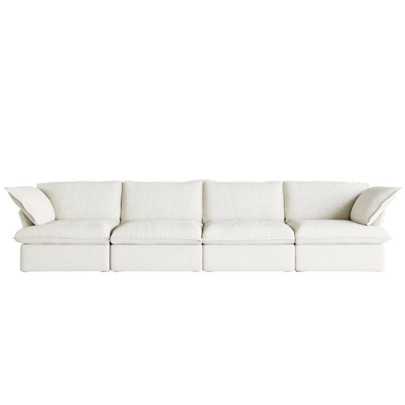 Fairford 4-Piece Upholstered Modern Corduroy Fabric Sectional Sofa, White Linen Blend