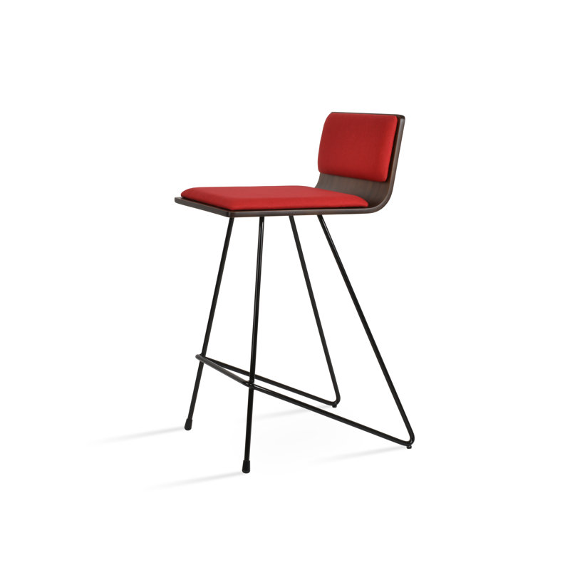 Tabouret de bar et de comptoir Corona, Tabouret de comptoir (siège d'une hauteur de 24 p, Noir / noyer, Rouge d’époque
