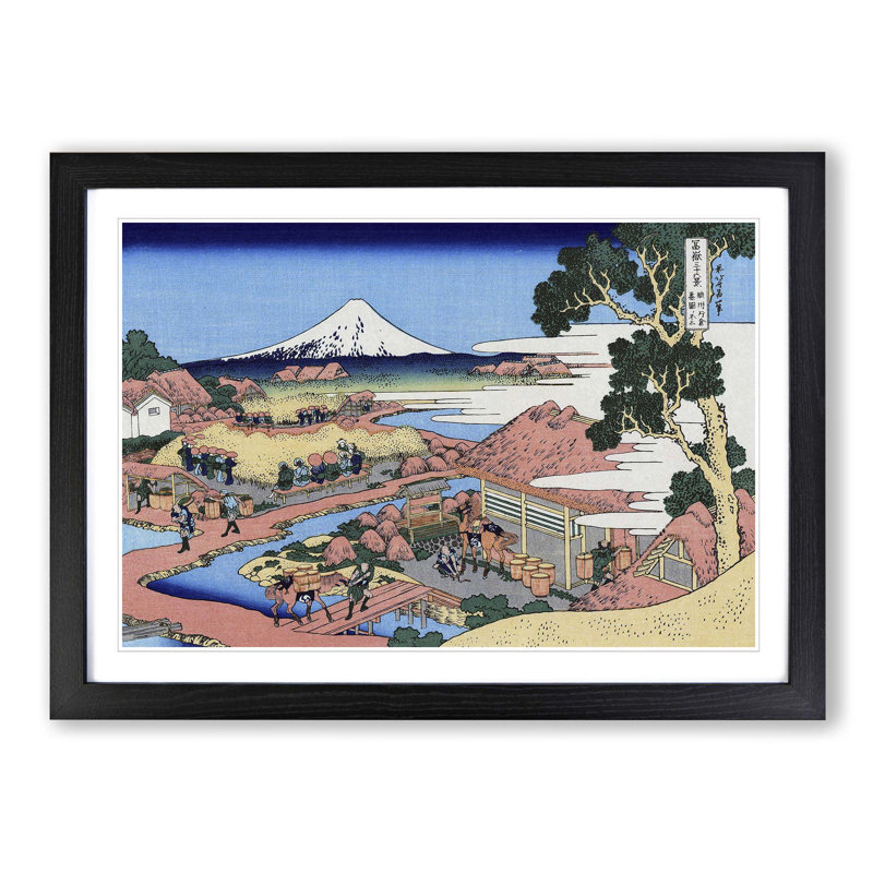 The Tea Plantation of Katakura by Katsushika Hokusai - Picture Frame Painting Print, 48cm H x 65cm W x 2cm D, Black Framed