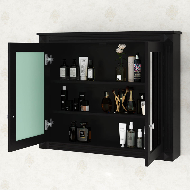 Armoire à pharmacie avec 2 miroirs, rangement au-dessus de la toilette avec 2 portes et 2 tablettes réglables, Noir