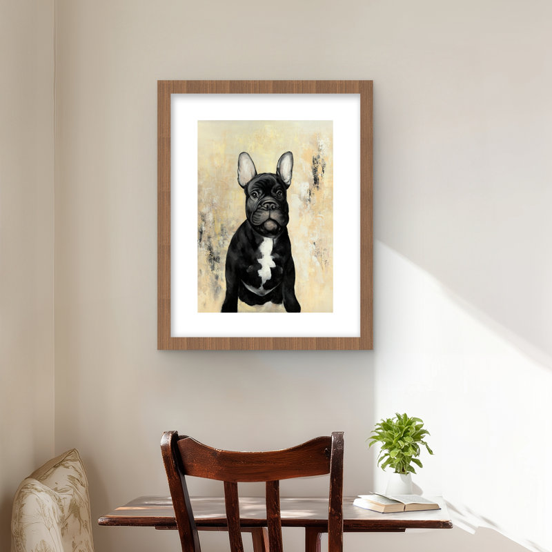 Bouledogue français, reproduction encadrée avec passe-partout noir | Décoration intérieure, H 20 po x l 16 po