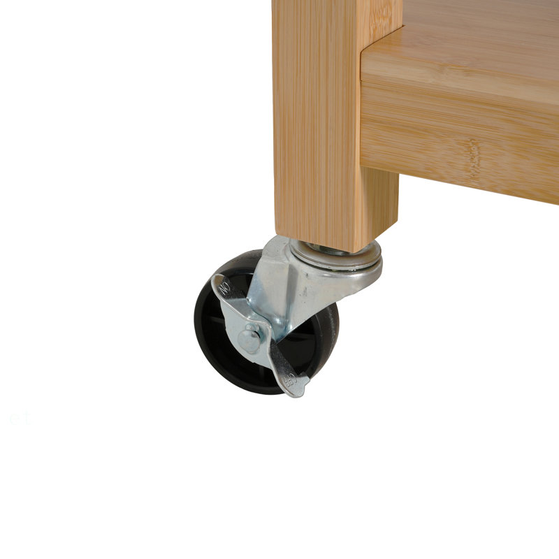 Chariot-bar d'intérieur multifonctionnel en bambou naturel avec roulettes verrouillables, tiroirs et tablettes ouvertes - idéal pour la cuisine, la salle à manger et les réceptions