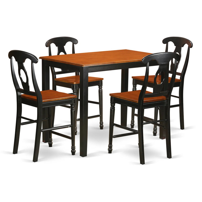 5 Piece Kitchen Counter Set Includes a Rectangle Dining Table and 4 Dining Room Chairs, Black & Cherry, Black/Cherry