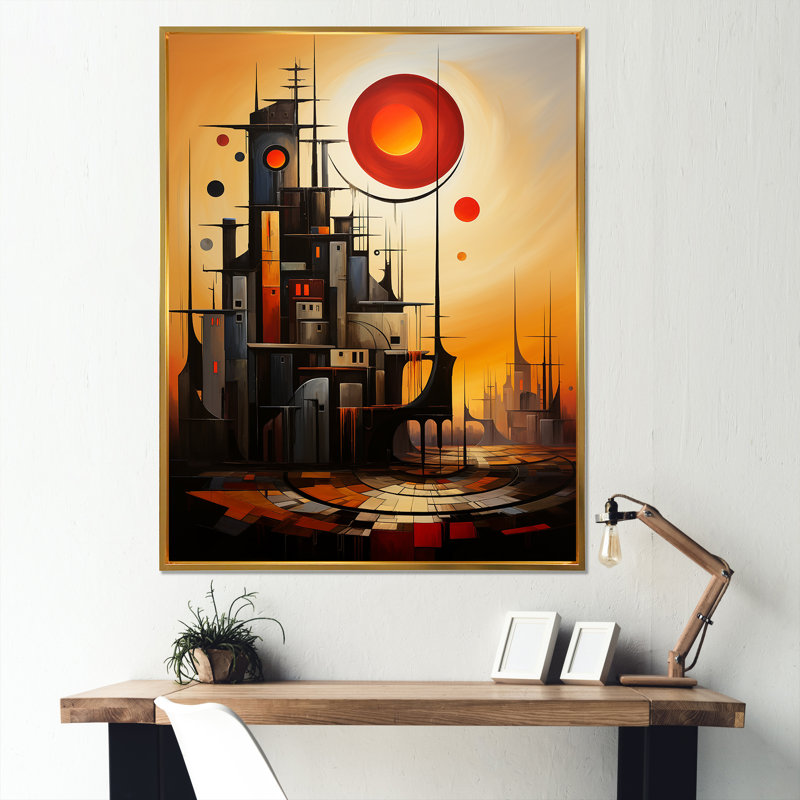 Cubic Modern Factory - Impressions sur toile abstraites, Cadre flottant doré, H 44 po x l 34 po x P 1,5 po