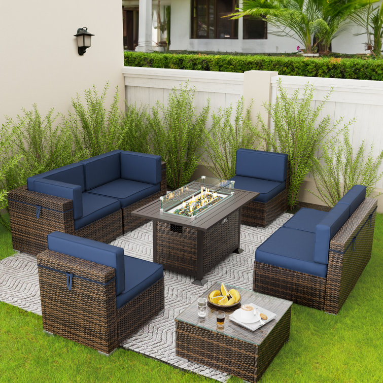 Benboe 8 Piece Patio Sets With Fire Pit Table