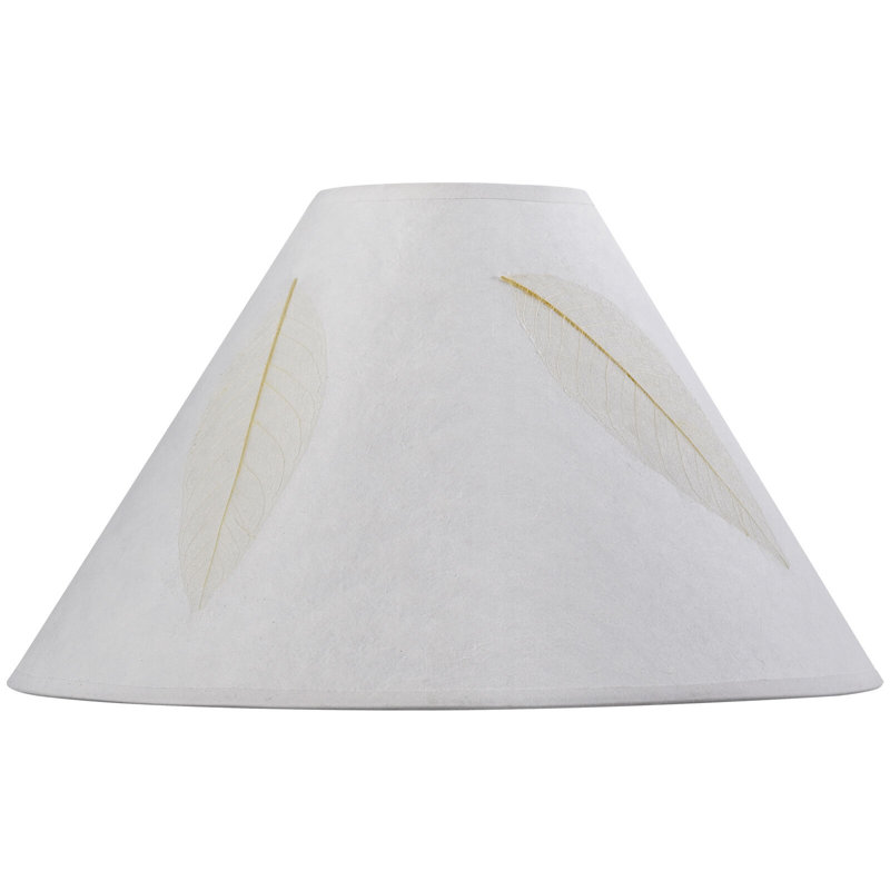 Hardback Round Paper Shade With Leaf Design Beige Rice Paper 10.5" H