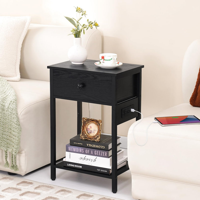 Mouzon Nightstand with Charging Station, Black
