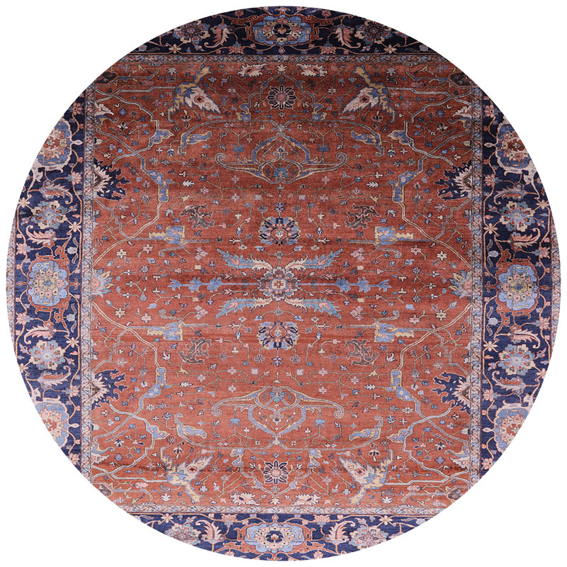 Tapis brun à motif oriental, Rond 5 pi