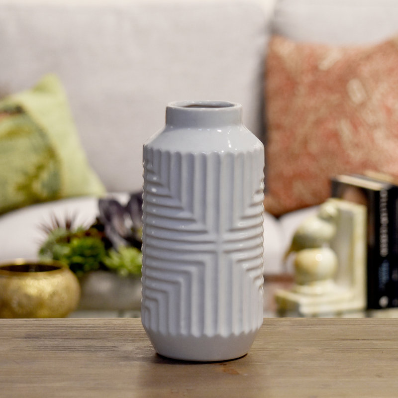 Vase de table cylindrique en céramique Shonda, H 8,25 po x l 6 po x P 6 po, Blanc brillant