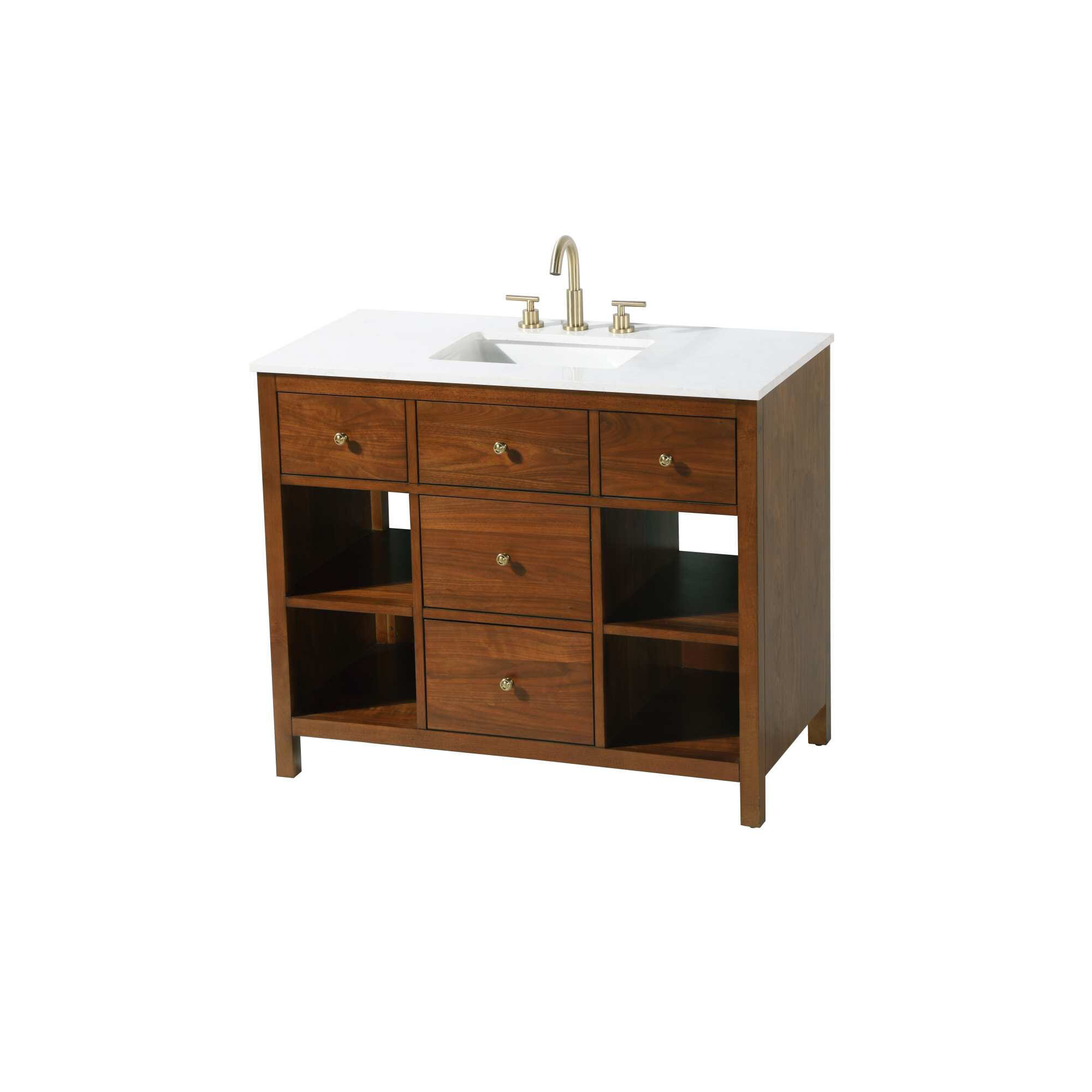 Single Bathroom Vanity, Brandy Walnut/Gold, 42"