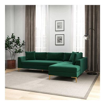 Mano  L-Shaped Velvet Sectional Sofa In Green Right Facing
