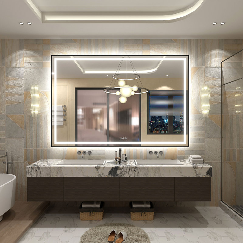 Miroir de salle de bain / meuble-lavabo à cadre en verre trempé à DEL certifié anti-buée Wayfair Basics®, 60 po x 40 po