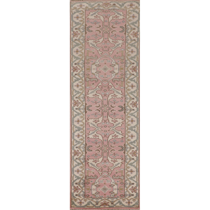 Tapis de couloir oriental rose clair Oushak 3 x 10