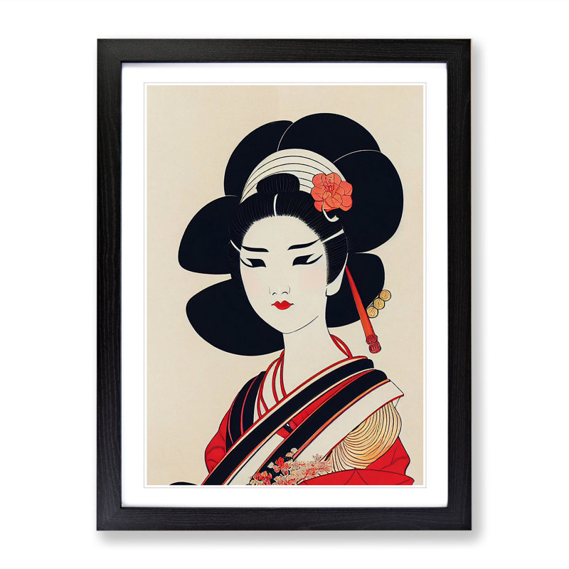 View Of A Geisha No.4 - Wall Art, 66cm H x 48cm W, Black Framed, White