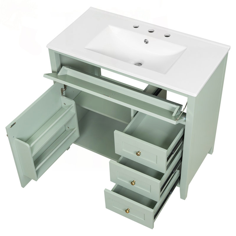 Meuble-lavabo vert 36 po avec lavabo, tablette réglable et 4 tiroirs