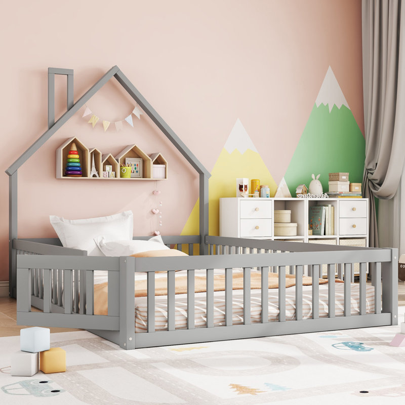Solid Wood Bed, European Double (140 x 200 cm), Grey