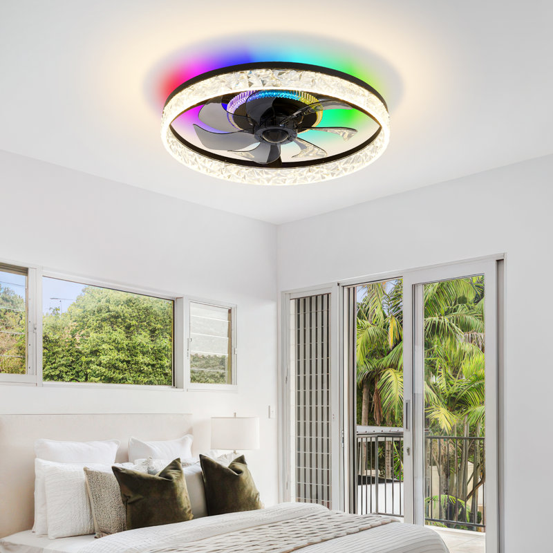 Ventilateur de plafond avec lumières RVB RVB, ventilateur de plafond à profil bas Fandelier de 19 po, intensité variable 3000K-6000K et ventilateur de plafond à DEL encastré moderne avec télécommande pour chambre à coucher