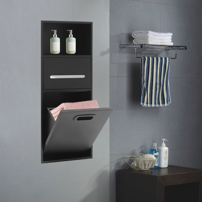 Armoire de rangement encastrée à 3 niveaux en acier inoxydable, Noir