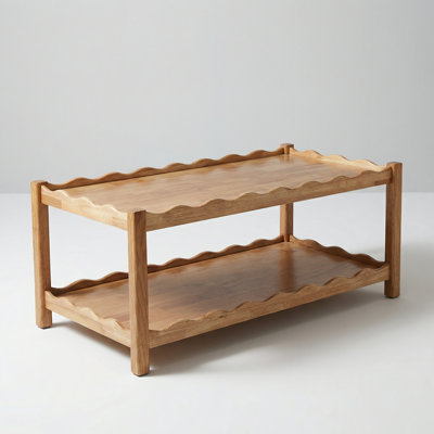 Modern 2 Tier Rectangular Coffee Table with Open Storage Shelf for Living Room, Multi-Functional Center Table with Durable Solid Wood Legs, Stable Construction Suitable for Apartments, Dorms, Small Living