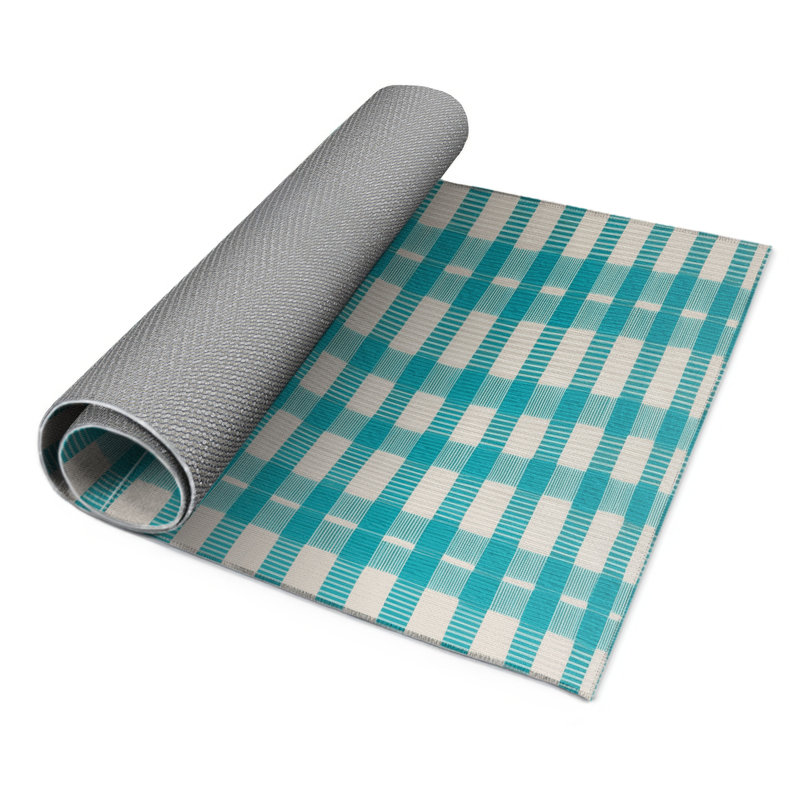 Tapis d'intérieur et d'extérieur à carreaux vert, Rectangulaire 3 pi x 5 pi