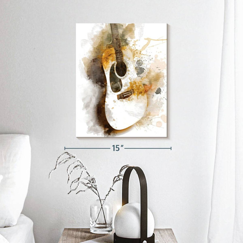 Guitare en bois Splash sur toile, H 15 po x l 12 po x P 1,25 po