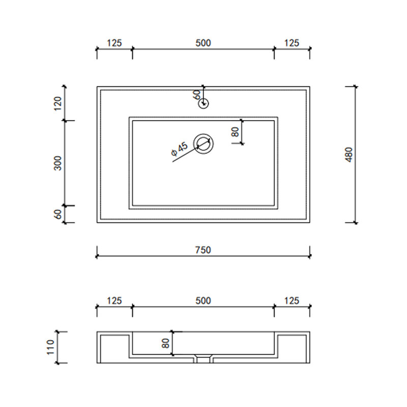 CASAINC Rectangular Wall Mounted Solid Surface Stone Basin Bathroom Sink