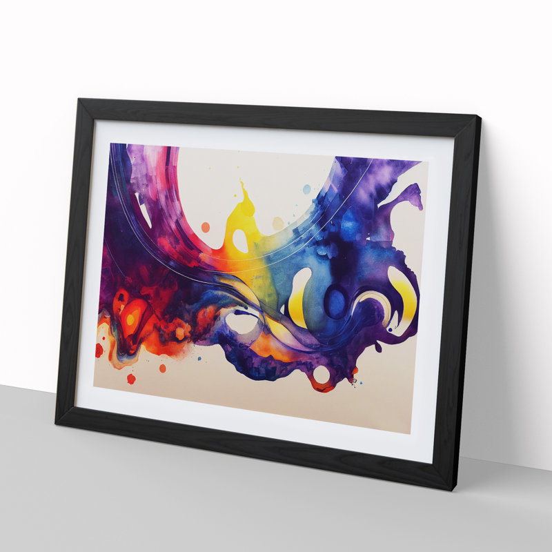 Watercolour Audio Soundwaves Abstract - Single Picture Frame Painting, Black Framed, 25cm H x 34cm W x 2cm D
