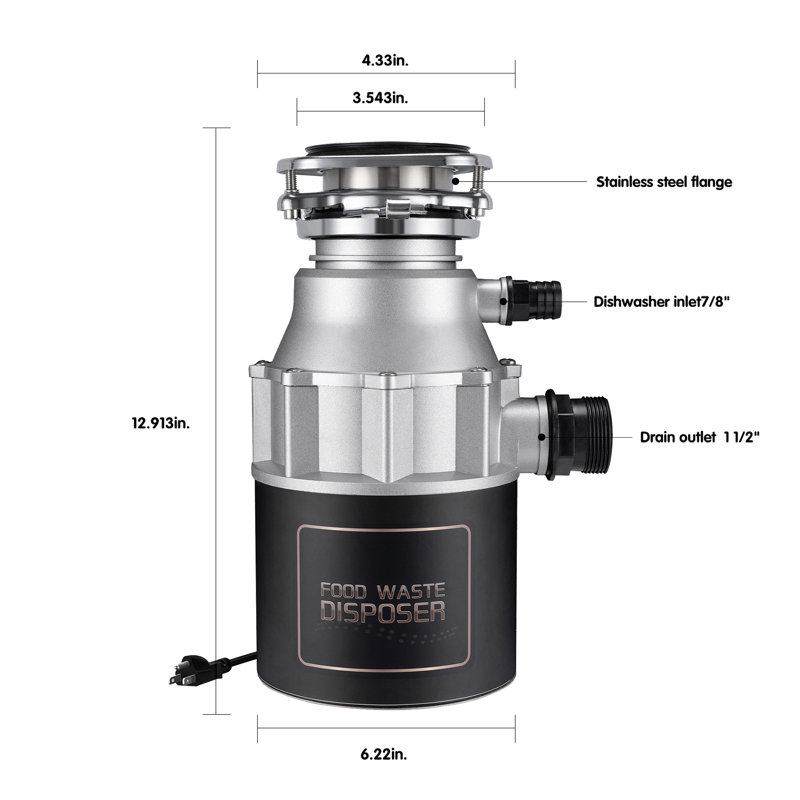 3/4 HP Stainless Steel Food Waste Disposal with Sound Reduction