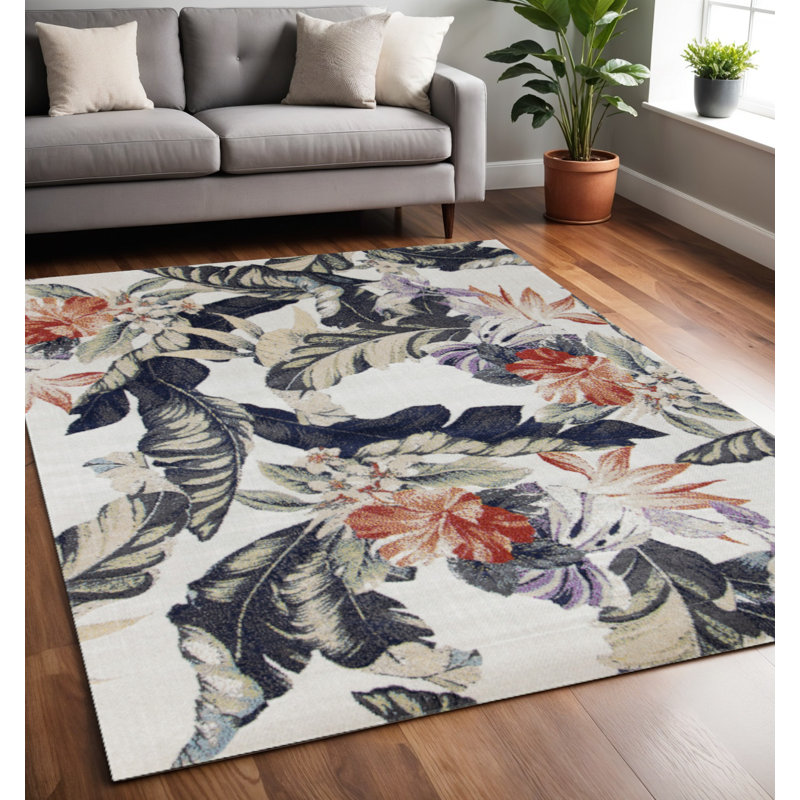 Tapis rouge brique crème et vert 5 pi x 8 pi