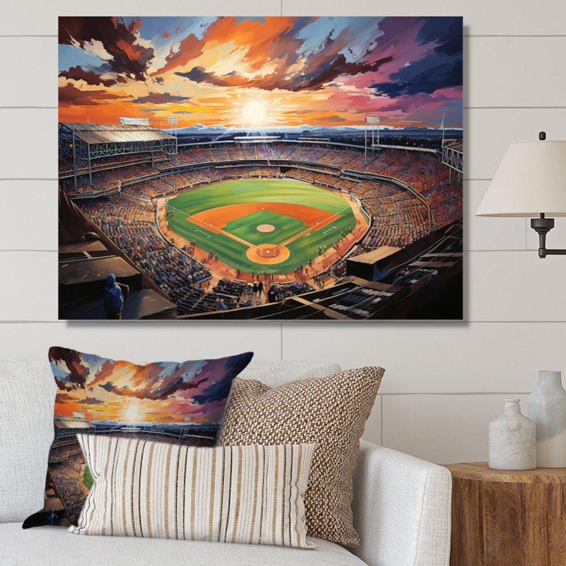 Abstrait Baseball Stadium V - Stades, art mural, H 16 po x l 32 po x P 1 po, Toile tendue