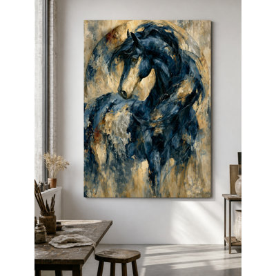 Large Canvas Wall Art featuring Abstract Horse Animal Portrait in Dark Blue tones perfect for modern home decor