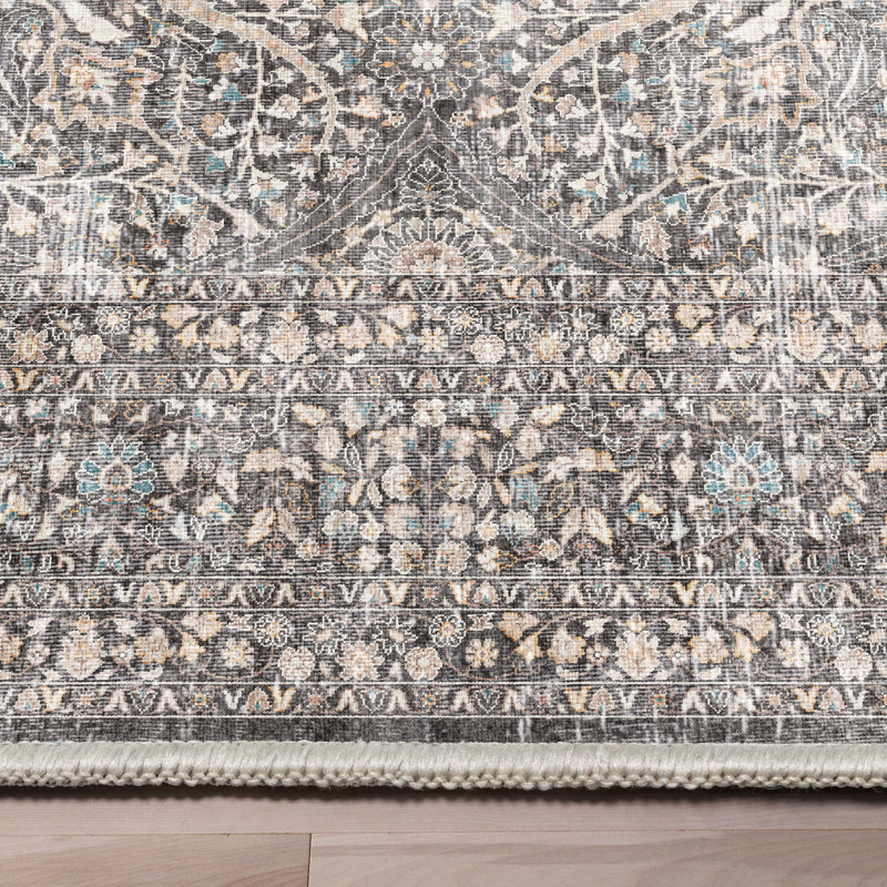 Tapis botanique oriental gris Well Well Tissé Ervin Isolde, Rectangle 9 pi 10 po x 13 pi